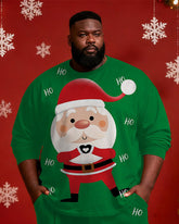 Big & Tall Men's Santa Claus Cartoon Love Print Long Sleeve T-Shirt Pants Set